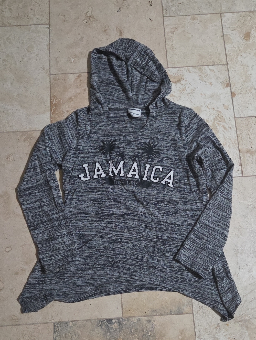 Jamaica “One Love” Gray & Black Lightweight Hooded Long Sleeve Top | Graphic XL